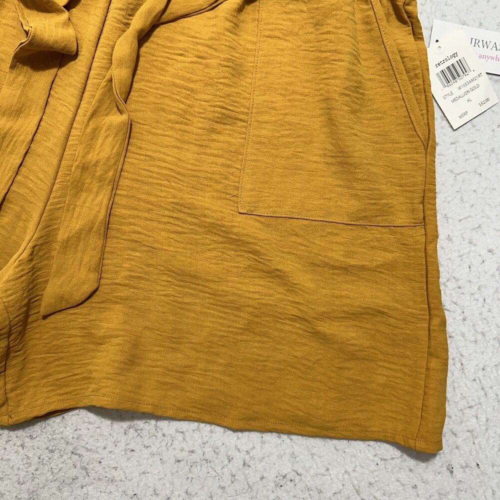 Retrology Women's XL Medallion Gold Yellow Paperbag Shorts 5" Inseam Tie Front - Picture 4 of 11